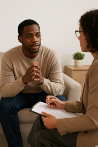 Man receiving IFS therapy for trauma from a trained therapist in Katy TX