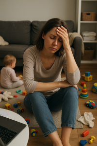 Picture of an overwhelmed mother who is trying to find peace