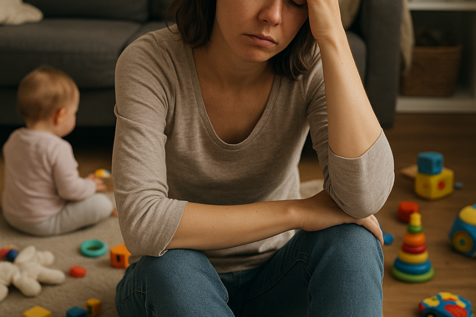 Picture of an overwhelmed mother who is trying to find peace